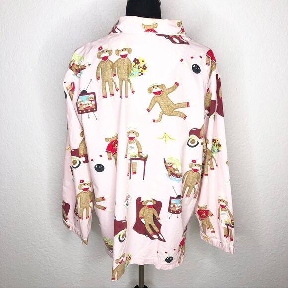 Nick & Nora pink sock monkey leisure time pajama top size 3XL - Picture 16 of 16